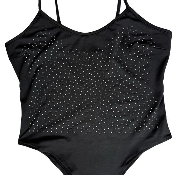 New Black Crystal Sparkle Bodysuit Tank Large Party Club NYE Glam Holiday Bling - Picture 2 of 15